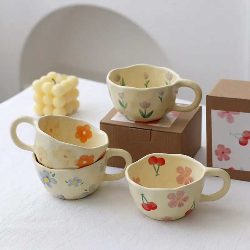 Retro Hand-Painted Floral Mug