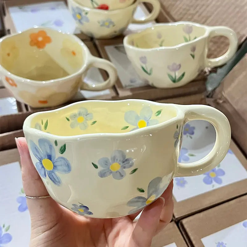 Retro Hand-Painted Floral Mug